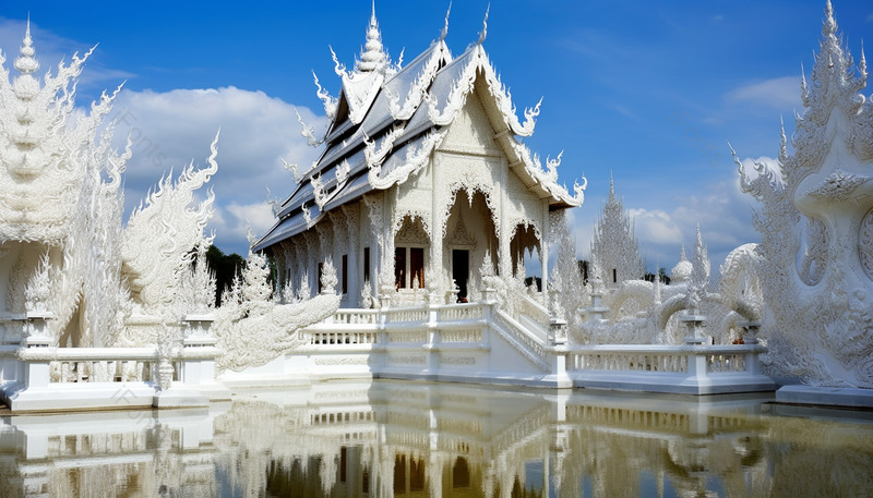 蓝色天空下唯美的白色的绝美寺庙旅行游玩,高清,摄影图,摄影图片,图片大全,摄影图免费下载